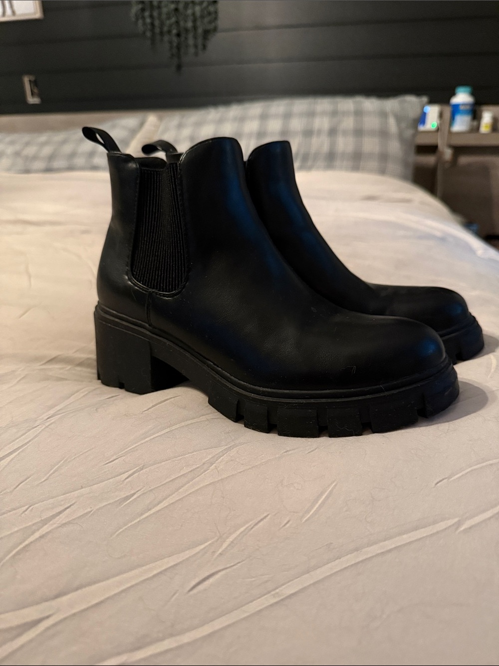 Chunky Black Chelsea Ankle Boots with Lug Sole